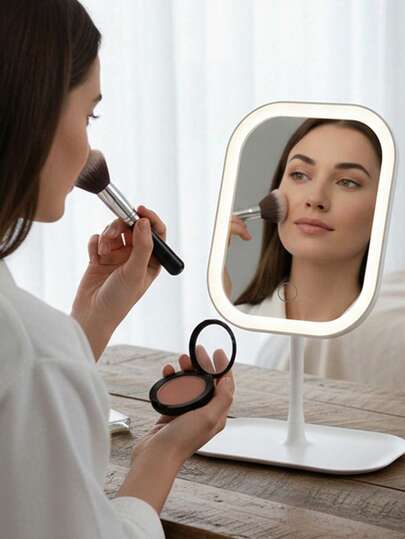 LED Makeup Mirror With 300mAh Rechargeable Battery & 3 Lighting Modes, Touch Control Portable Lighted Vanity Mirror With Foldable Stand, Compact Travel Mirror For Purse, Dorm & Home, Perfect Gift For Women, Teen Girls & Makeup Lovers, Great Valentine's Day & Birthday Gift