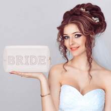 Bridal Makeup Bag, Etercycle Bridal Gift Sparkling Pearl Letter Rhinestone Embellished Makeup Bag, Waterproof PU Travel Toiletry Bag Suitable For Bachelorette Party, Bride, Wedding (Silver) - BRIDE - View 3