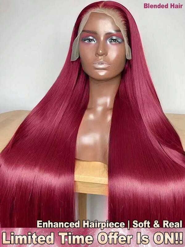 200% Density 34 Inch 13x4 Straight HD Transparent Lace Frontal Wigs Glueless - Put On And Go Pre Cutting No Glue Needed No Skills Lace Front Wigs With Baby Hair - Burgundy #99J Wine Red Color - Real Hai Pre Pulling Pre Ironing Brazilian Virgin Middle Part Wigs Frontal Glueless - Pre Plucked Pre Bleached Easy-To-Wear Suitable For All People Human Frontal Hair Wigs Glueless Weaves Wigs For Women Daily Use Blended Hair