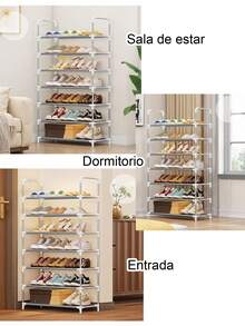 Zapatero 6/7/8/9 Niveles, Organizador Zapatera Rack, Zapatero Pequeño Apilable para 18 - 27 Pares, Organizador de Zapato para Almacenar y Guardar Los Zapatos, Se Utiliza en el Pasillo, Dormitorio, Sala de Estar - Plata/8 capas - Ver 11