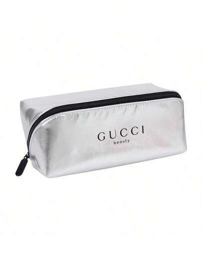 Gucci This Silver Cosmetic Bag Can Also Be Used As A Pencil Case, Ideal For Daily Use. It Has A Great Texture, Is Easy To Carry, And Features A Zipper Compartment.