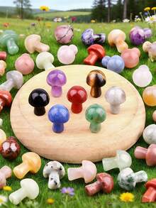 5/10/20/30/50/100pcs Artificial Crystal Mini Mushroom Beads, Spiritual Energy Faux Gemstone Carved Handmade Craft, Mixed Material Home Decor - Multicolor - View 1