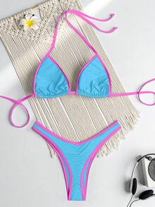 RWX VEST Triangle Bikini With Contrasting Trim And Adjustable Tie 2025 XX574 - Mint Blue - View 4