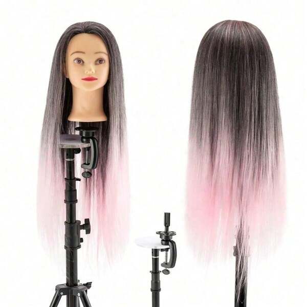 Hairdresser Training Head, 24 Inch Synthetic Fiber Hair, Styling Head Mannequin Doll For Salon Practice