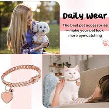 Adjustable Heart-Shaped Pendant Pet Collar, Bling Rhinestone Embellished Cuban Chain Necklace, Comfortable Fit For Small To Medium Dogs - Multicolor - View 3