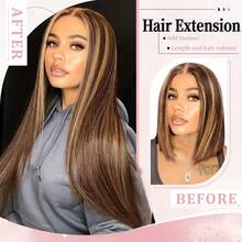 4/27 Straight Clip In Hair Extensions Human Hair Thick Long Clip In Human Hair Extensions Natural Black For Women - Multicolor - View 7