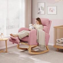 illón Mecedora Moderno de Felpa Suave - Tumbona Cómoda con Cojín y Bolsillos Laterales - Silla de Lactancia Ideal para Habitación Infantil, Salón o Dormitorio - Piel de Cordero Blanca sin Reposapiés - Lana de cordero rosa con reposapiés - Ver 1