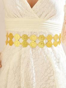 1pc Fashionable Waist Chain, Vintage Gold-Plated Double-Layer Coin Body Chain, Middle Eastern Style Bridal Wedding & Party Waist Belt Accessory For Women,Summer,Beach,Festival,Elegant - One Size - View 5