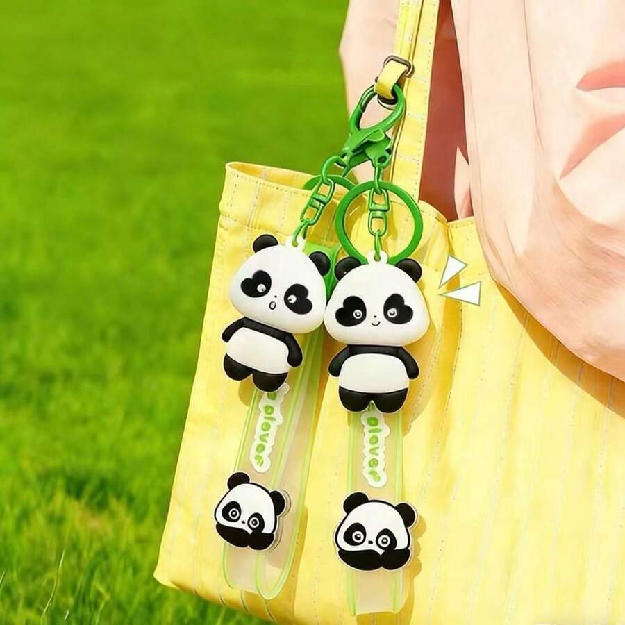 Llavero de estilo nacional con diseño de panda lindo, llavero de coche de dibujos animados, colgante de llavero para mochila - Multicolor - Ver 1