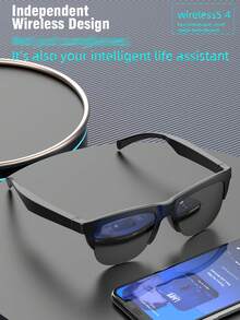 Wireless Smart Sound Multi-Function Bluetooth Glasses, With Wireless Calling, Music Playback, HIFI Sound Quality, HD Lenses, Touch Control, Long Battery Life, Unisex Design And Rechargeable Technology Wireless Smart Glasses Headphones - Black - View 4