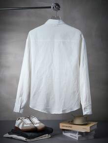 LOOKUN Men's Spring/Summer Shirt, New Cotton Long Sleeve Embroidered Casual Shirt, Navy Blue - White - View 6