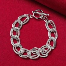Pulsera de cadena de anillo de plata de ley 925 con acabado mate liso para mujeres, joyería de moda para boda, compromiso y fiesta - Plateado - Ver 2