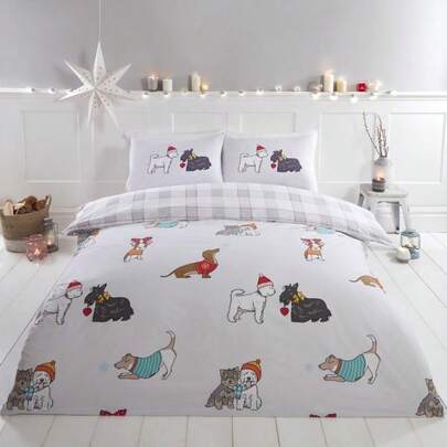 WinterTails Polycotton Duvet Cover Set – Adorable Festive Dog Print Bedding | Cozy, Soft & Easy-Care Christmas Design | Premium Breathable Fabric | Single, Double & King Sizes | Includes Matching Pillowcases | Fast UK Dispatch