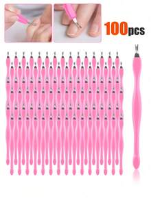 100/50/30/20/10件装 V型指甲钳，V型指甲钳，指甲护理死皮去除工具，双头V型叉指甲和足部清洁工具，家用和沙龙美甲工具 - 粉色 - 查看 1