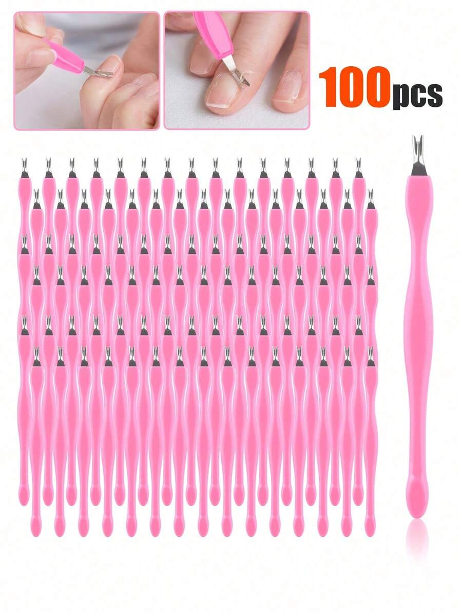 100/50/30/20/10件装 V型指甲钳，V型指甲钳，指甲护理死皮去除工具，双头V型叉指甲和足部清洁工具，家用和沙龙美甲工具 - 粉色 - 查看 1