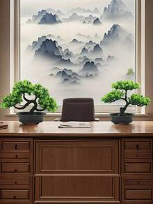 1棵45厘米/17.72英寸优雅人造松树盆景，易于养护，栩栩如生，是送给植物爱好者的理想礼物，适合小空间，可放置于家居/办公桌上作为装饰。 - 綠色 - 查看 7