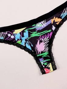 Dircho 3pcs Women's Vibrant Abstract Print Thong Set, Ultra-Soft Skin-Friendly High Stretch Underwear Designed For All-Day Comfort And Bold Daily Style - Multicolor - View 6
