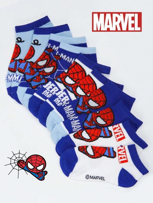  Marvel 1/5/10 Pairs Kids Superhero Spider-Man Socks, Soft & Breathable Moisture-Wicking Kids Short Socks Colorful Cute Cartoon Pattern Ankle SocksChildren Spider-Man & Superhero Character Socks,Boys Mid-Calf Socks