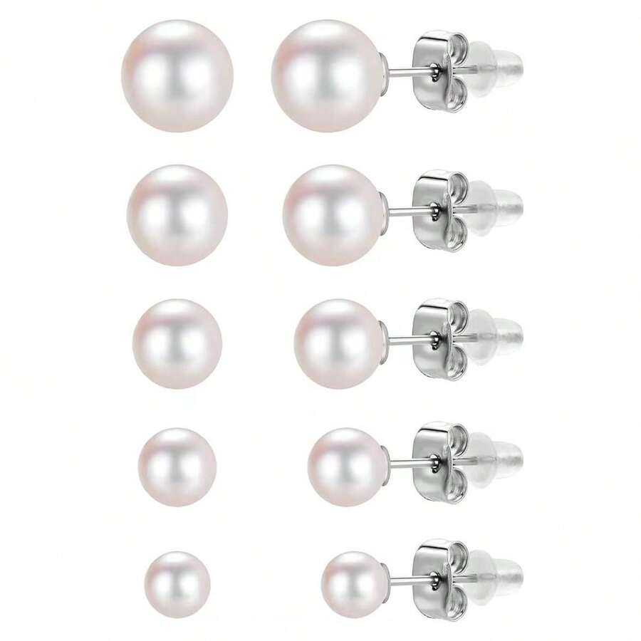 PMKMKM 12pcs 2mm/3mm/4mm/5mm/6mm Golden Or Silver Butterfly Clasp Steel Ball Stud Earrings, 316l Stainless Steel Hypoallergenic Earrings, Unisex Ear Bone Stud Piercing Jewelry, Minimalist Style Ear Accessory Suit For Boys/Girls, Thanksgiving Day Best Gift For Family And Friends - Gold - View 1
