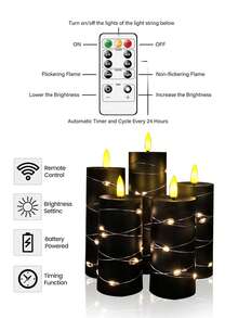 5pcs Flameless Candle Lights With Remote Control, Timer/Remote, Battery Operated Embedded Flickering String Lights, Suitable For Home, Halloween, Christmas, Birthday, Gift, Proposal, Wedding, Party - Black String Lights - View 9