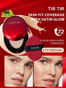 TIRTIR MASK FIT 17C 瓷白色氣墊粉底液，輕盈遮瑕，霧面妝感，透氣保濕微薄膜，長效持妝，無油抗痘配方，磁吸清爽芯，磁吸旅行迷你版，韓系彩妝，18g/0.63oz - 17C PORCELAIN - 查看 1