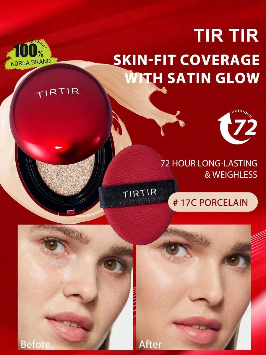TIRTIR MASK FIT 17C 瓷白色氣墊粉底液,輕盈遮瑕,霧面妝感,透氣保濕微薄膜,長效持妝,無油抗痘配方,磁吸清爽芯,磁吸旅行迷你版,韓系彩妝,18g/0.63oz - 17C PORCELAIN - 查看 1