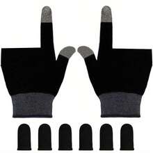 2pcs Gaming Gloves + 6pcs Finger Sleeves, Anti-Sweat, Ultra-Thin, Breathable Touch Screen Gloves With Thumb Covers, Suitable For Smartphones - Multicolor - View 9