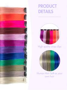Rainbow-Colored Hair Clips With Real Human Hair Pieces, Featuring A Silky, Invisible Texture And Soft, Superior Quality. Available In 12 Colors, Equipped With Stable And Comfortable Hair Clips, And Easy To Install. Highly Cost-Effective And High-Quality Real Human Hair Pieces, Ideal For Stage Performances And Shows. - Multicolor - View 3