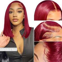 13x4 Real HD Lace Front Wig Human Blended Hair Ultra-Fitted Design Pre Plucked Natural Hairline Bleached Knots 180% Density Straight Ultra-Thin HD Lace Frontal Wig 8-36Inch 99J Burgundy - S99J/BUG - View 5