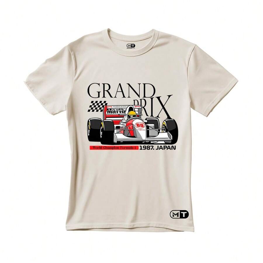 Unisex T-Shirt With Grand Prix Car Print - 2026 - Off White - View 1