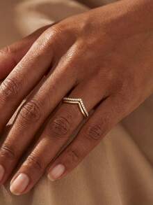 1pc 925 Sterling Silver Smooth V-Shaped Ring, Suitable For Women, Elegant Crystal Earrings, Exquisite Jewelry - Gold - View 6