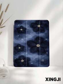 1pc Luxury Navy Blue Floral Pattern Tablet Protective Case, Compatible With 10.2" 10th/ (A16) 11" 11th 2025, Pro 11" 2021/2020, Galaxy Tab A8 10.5" 2022, Matepad 10.4/Tab, With Pencil Slot, Anti-Drop, Tablet Stand, Auto Sleep/Wake - Multicolor - View 1