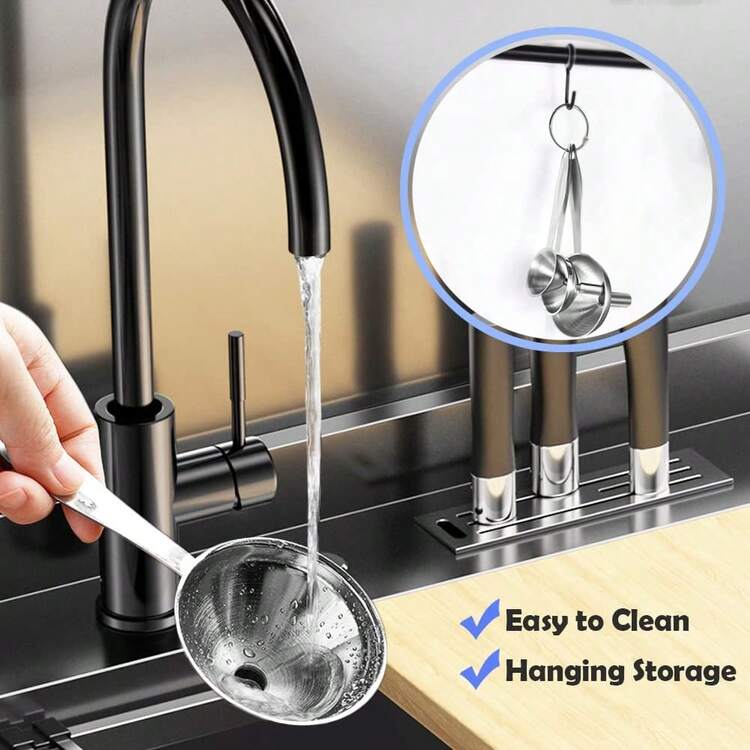 Stainless Steel Funnel Set, Portable Small Mouth Oil/Sauce/Vinegar Dispenser, Multi-Functional Kitchen Tool, Long Handle Design, Hanging Ring For Easy Storage, Easy To Clean, Suitable For Pouring Oil, Alcohol, Juice And Liquid Dispensing - View 2