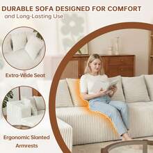 Boneless Couch,Modular U-Shaped Corduroy Sectional Sofa,130-Inch 4-Seater Chaise Lounge With Reversible Design, No Assembly Modular Cloud Couch, 72-Hour Fluff Recovery, Striped Corduroy Fabric In Beige/White – Sectional Living Room Or Bedroom Couch, Freely Configurable Layout. - Màu be - Xem 4