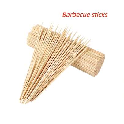 6inch/8inch/10inch/12inch Disposable Bamboo Skewers, Suitable For Outdoor BBQ, Camping, Backyard Party, Beach Grilling