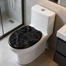 1个黑色高端大理石纹马桶盖，家用通用马桶盖，马桶座圈，卫生间配件，浴室配件，坚固耐用，易于安装，家用马桶盖板适用于大多数型号，42.5*36厘米，适用于家庭、民宿和酒店等场所。 - C - 查看 6