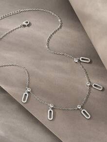 1pc Silver-Tone Necklace, Versatile Copper Cubic Zirconia Necklace, Suitable For Dates, Parties, Gifts, Daily Wear - Silver - View 6