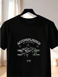 Black Neutral T-Shirt, Made of 100% Pure Cotton, Weighing 220 Grams, Featuring a Bold "Warrior on Panther" Pattern, Perfect for Casual Wear Outside. - Negro - Ver 6