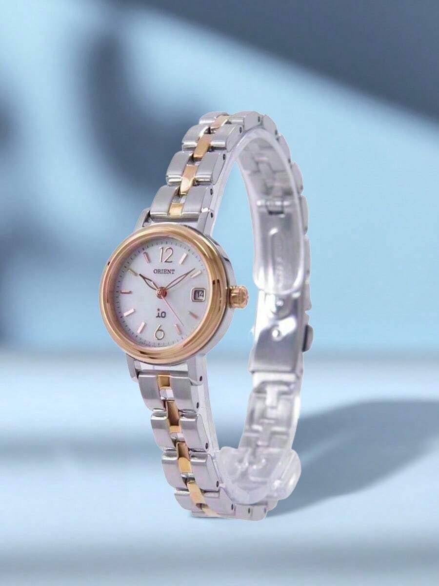 Orient Đồng hồ nữ thanh lịch hai tông màu vàng hồng bằng thép không gỉ, mặt nhỏ, máy quartz, có lịch, thích hợp để đeo hàng ngày. - Bạc - Xem 1