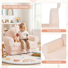 Fold-Out Kids Sofa 2-In-1 Convertible Toddler Couch & Lounger With Non-Slip Base Beige/Green/Pink - 米色 - 查看 3