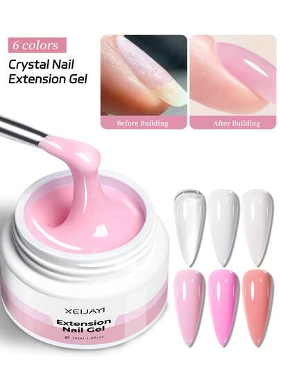 XEIJAYI 6 Colors 30ml Solid Extension Gel, Suitable For Nails, Can Extend Hard Nails, Non-Sticky, Can Be Used For Nail Sculpting, Acrylic Nail Extension, Suitable For Nail Art