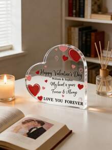 1pc Personalized Photo Acrylic Plaque, Heart Acrylic Plaque, Custom Text Acrylic Plaque, Custom Text Gift, Couple Gift, Valentine's Day Gift - Multicolor - View 5