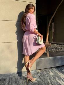 Button-Down Shirt Dress With Sash. - Rosa Pálido - Ver 2