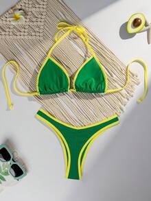 RWX VEST Triangle Bikini With Contrasting Trim And Adjustable Tie 2025 XX574 - Green - View 4