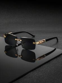 1 Pair Men's Metal Square Frameless Design Glasses, Personality Business Style Classical Luxury Elegant Casual Elegant, Fashionable Glasses Suitable For Business, Commuting, Reception, Driving, Banquet Wear - Multicolor - View 13