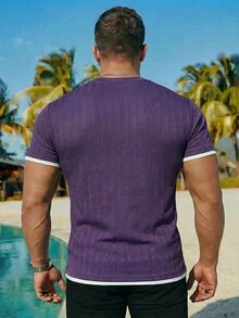 Plus Size Short Sleeve T-Shirt, Fashionable Jacquard 2 In 1, Suitable For Summer - Purple - View 3