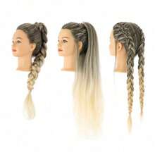 Styling Head Mannequin Doll, 24 Inch Synthetic Fiber Hair, Hairdresser Training Head For Salon Practice - Black Gold - View 4