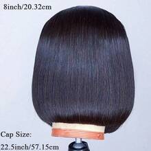 4"X4"X1" Lace Front Human Hair Wig, Short Bobbed Style, 150% Density, Straight Bobbed Wig, 4"X1" Closed Lace Bobbed Wig, Human Hair, Pre-Plucked Hairline, Natural Looking Wig - Black - View 13