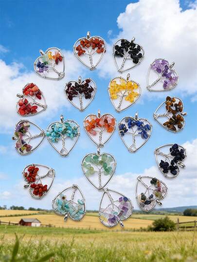 5/10 件天然石手工编织生命之树水晶吊坠项链 | 适合送给男朋友/女朋友的礼物 | 经济实惠的母亲节创意、DIY 父亲节礼物