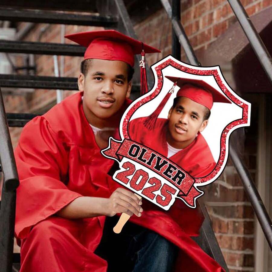 1pc/3pcs/6pcs Personalized Face Fan With Wooden Handle Custom Photo Head Fan 2026 Graduation Birthday Party Favors Creative Celebration Prop - Color 1 - View 1